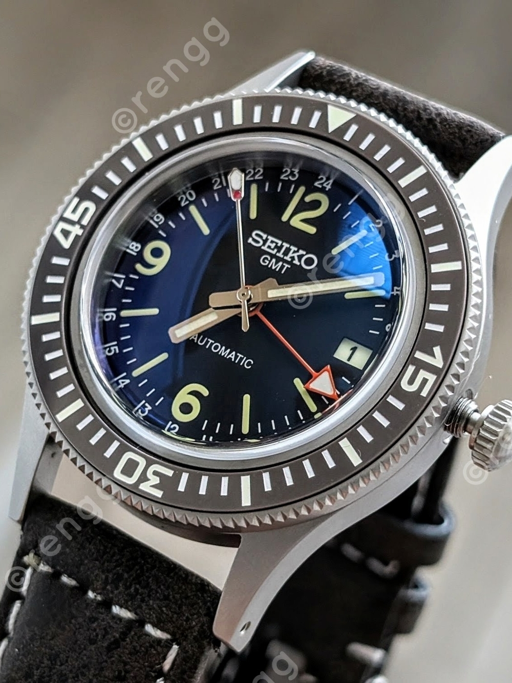 Titanium Black Seiko GMT Automatic 40mm Double Dome Sapphire AR Coated 24jewels